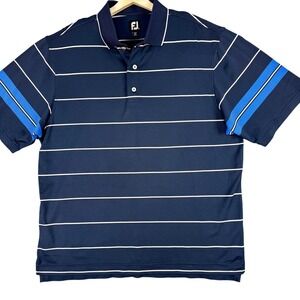 Footjoy Polo Shirt Mens XL Blue Stripe Golf Performance Stretch Short Sleeve